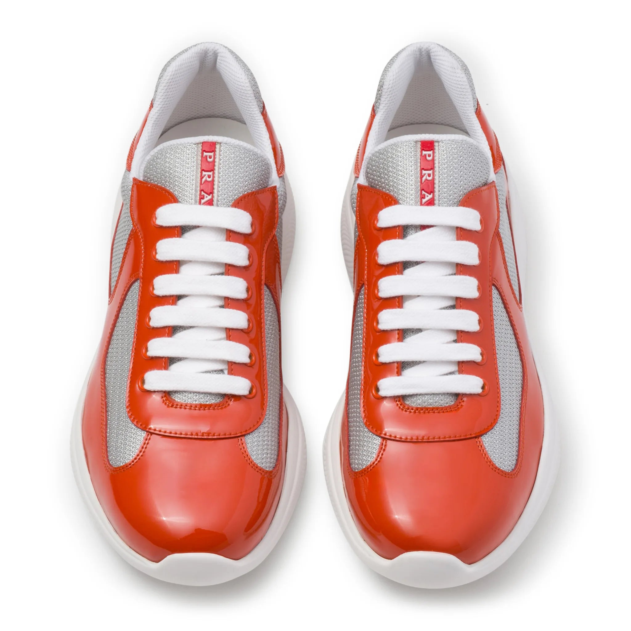 Top view of Prada Americas Cup Orange Silver Sneaker 4E3400_ASZ_F0Q2O